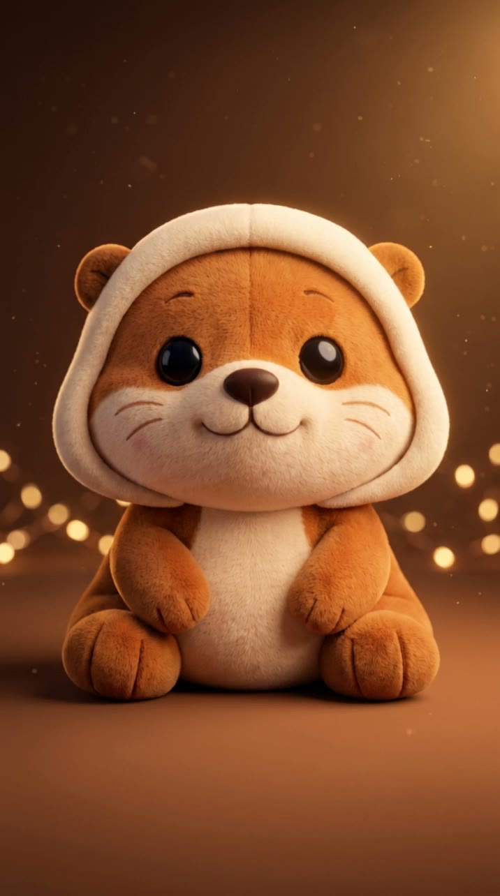 a soft felt ottie plush, sitting calmly in warm light
